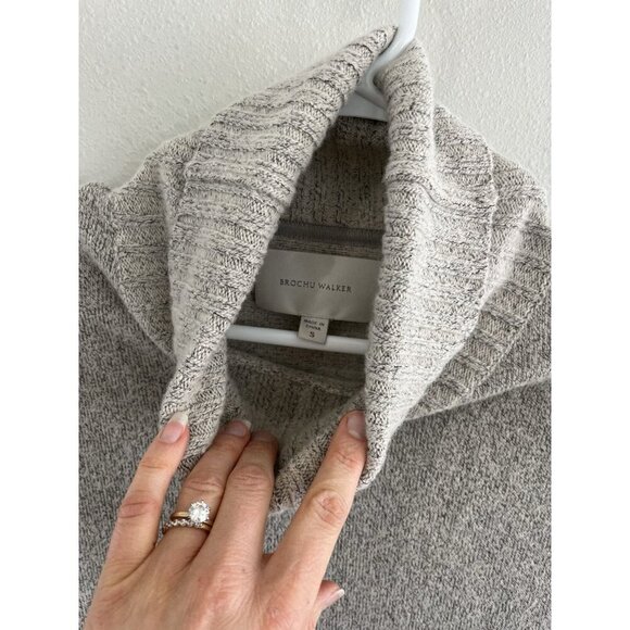 BROCHU WALKER Carrie Women’s back slit Beige Gray turtleneck sweater Alpaca S - Picture 3 of 5